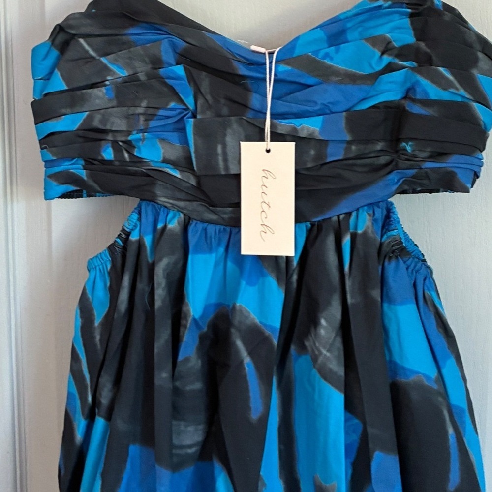 Hutch Blue Black Abstract Floral Cut-Out Midi Dress Tiered High-Low Cotton NWT - Picture 11 of 11